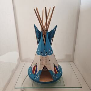 Vintage Wooden and Canvas 15" Teepee lamp works